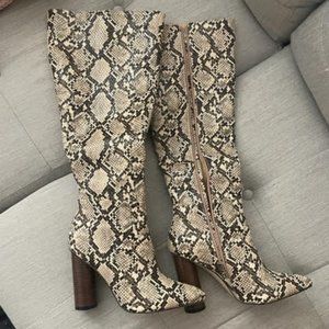 Leather Snake Skin Knee High Heeled Boots - Lulus Brand